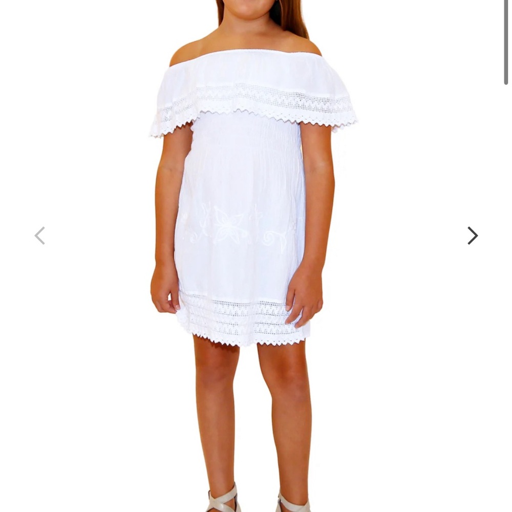 Sea Spice Kids White Eyelit off the shoulder dress